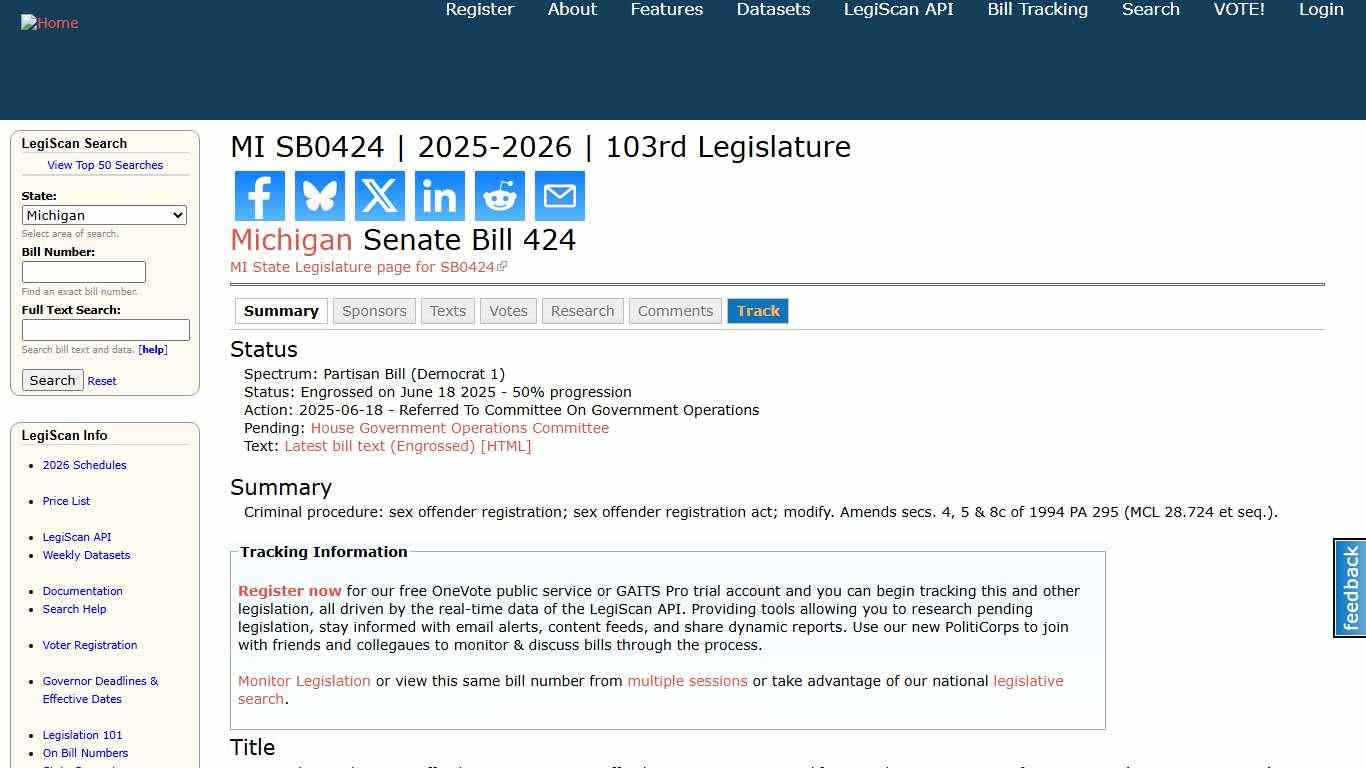 MI SB0424 2025-2026 103rd Legislature LegiScan