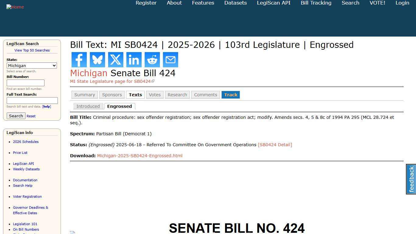 Bill Text: MI SB0424 2025-2026 103rd Legislature Engrossed LegiScan